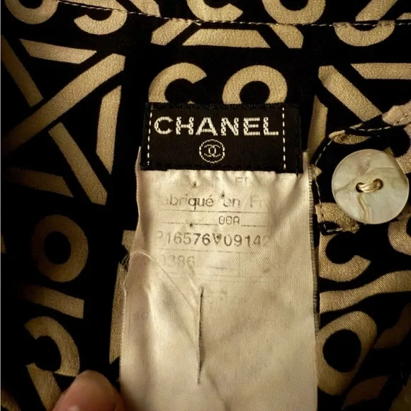 Chanel Coco Printed Logo Silk Blouse Button Down- Small - Picture 4 of 7